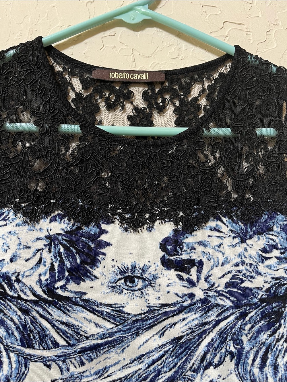 Roberto Cavalli Blue and Black Lace Yoke Mini Dress - Picture 4 of 5